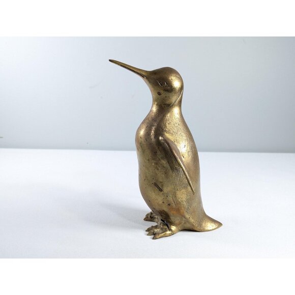 Vintage 8" brass Penguin figurine, penguin ornament, vintage mcm home decor, - Picture 2 of 10